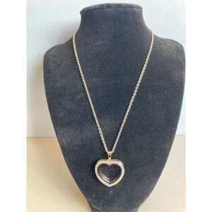Silver Tone Rhinestone‎ Heart Floating Locket Necklace Adjustable Chain 18-20 In
